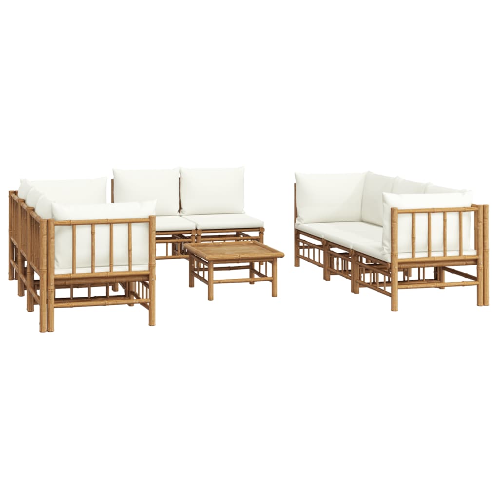 vidaXL Set mobilier de grădină, cu perne alb crem, 9 piese, bambus vidaXL Set mobilier de grădină, cu perne alb crem, 9 piese, bambus