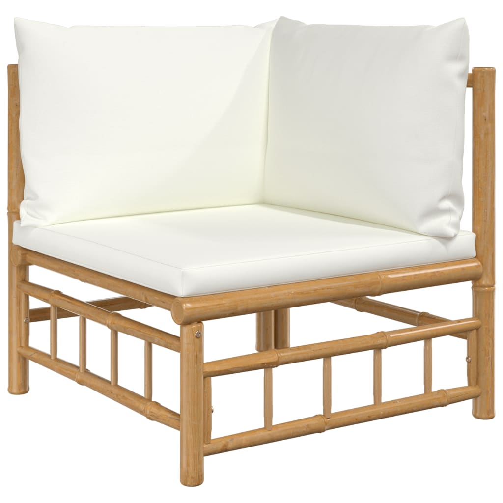 vidaXL Set mobilier de grădină, cu perne alb crem, 9 piese, bambus vidaXL Set mobilier de grădină, cu perne alb crem, 9 piese, bambus