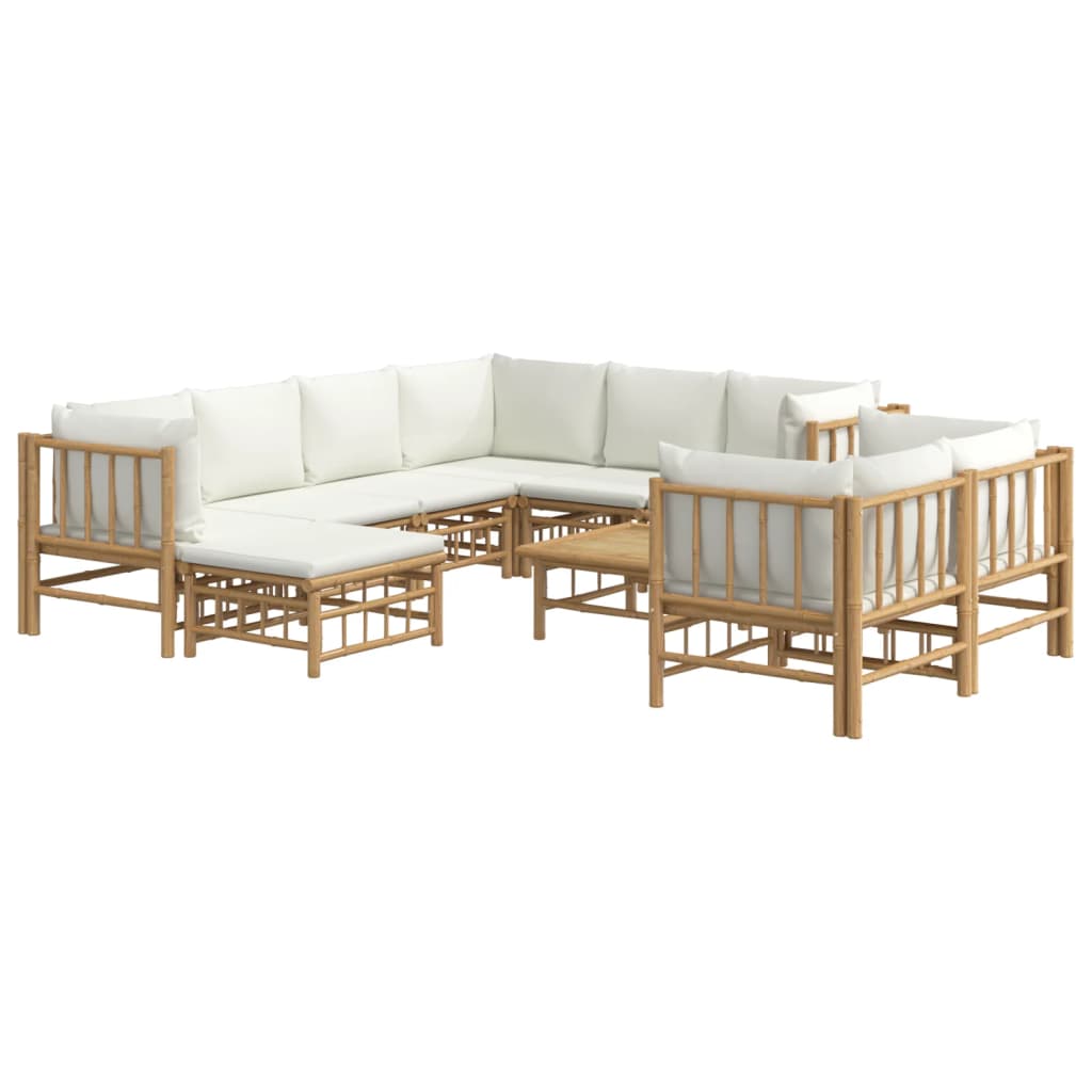 vidaXL Set mobilier de grădină, cu perne alb crem, 10 piese, bambus vidaXL Set mobilier de grădină, cu perne alb crem, 10 piese, bambus