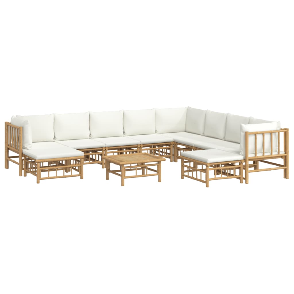 vidaXL Set mobilier de grădină, cu perne alb crem, 11 piese, bambus vidaXL Set mobilier de grădină, cu perne alb crem, 11 piese, bambus