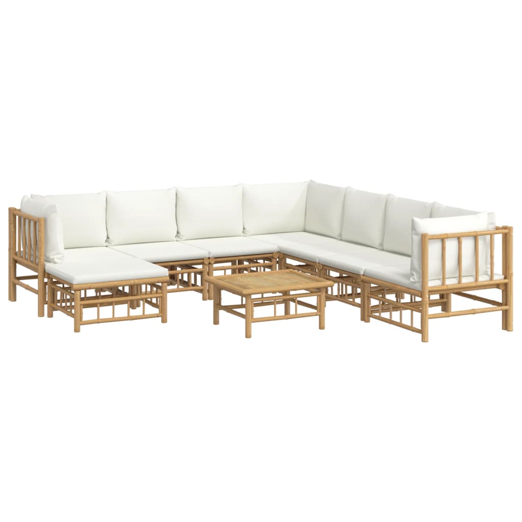 vidaXL Set mobilier de grădină, cu perne alb crem, 9 piese, bambus vidaXL Set mobilier de grădină, cu perne alb crem, 9 piese, bambus