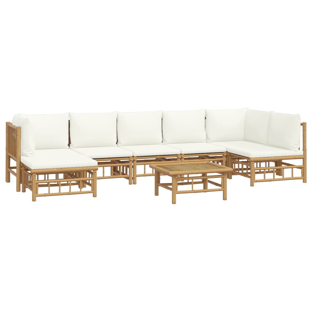 vidaXL Set mobilier de grădină, cu perne alb crem, 8 piese, bambus vidaXL Set mobilier de grădină, cu perne alb crem, 8 piese, bambus