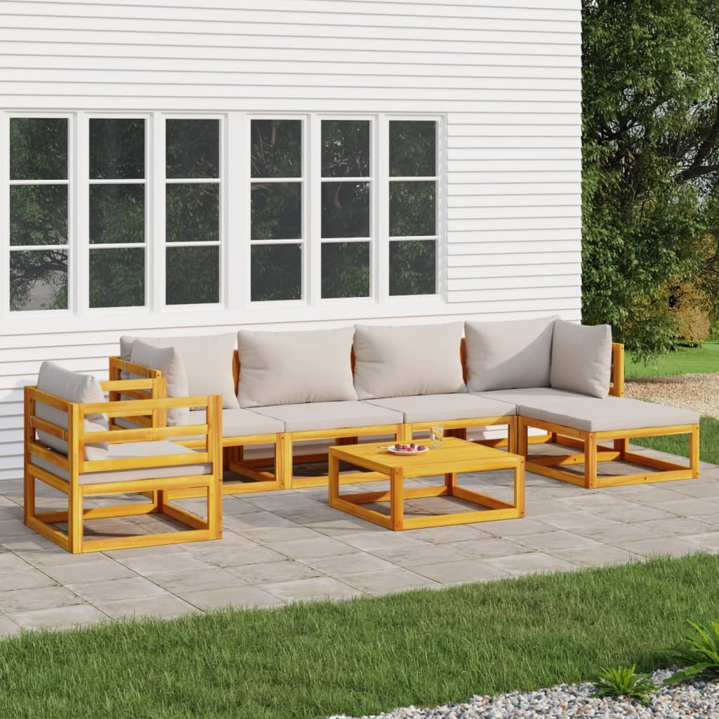 vidaXL Set mobilier grădină, perne gri deschis, 7 piese, lemn masiv vidaXL Set mobilier grădină, perne gri deschis, 7 piese, lemn masiv