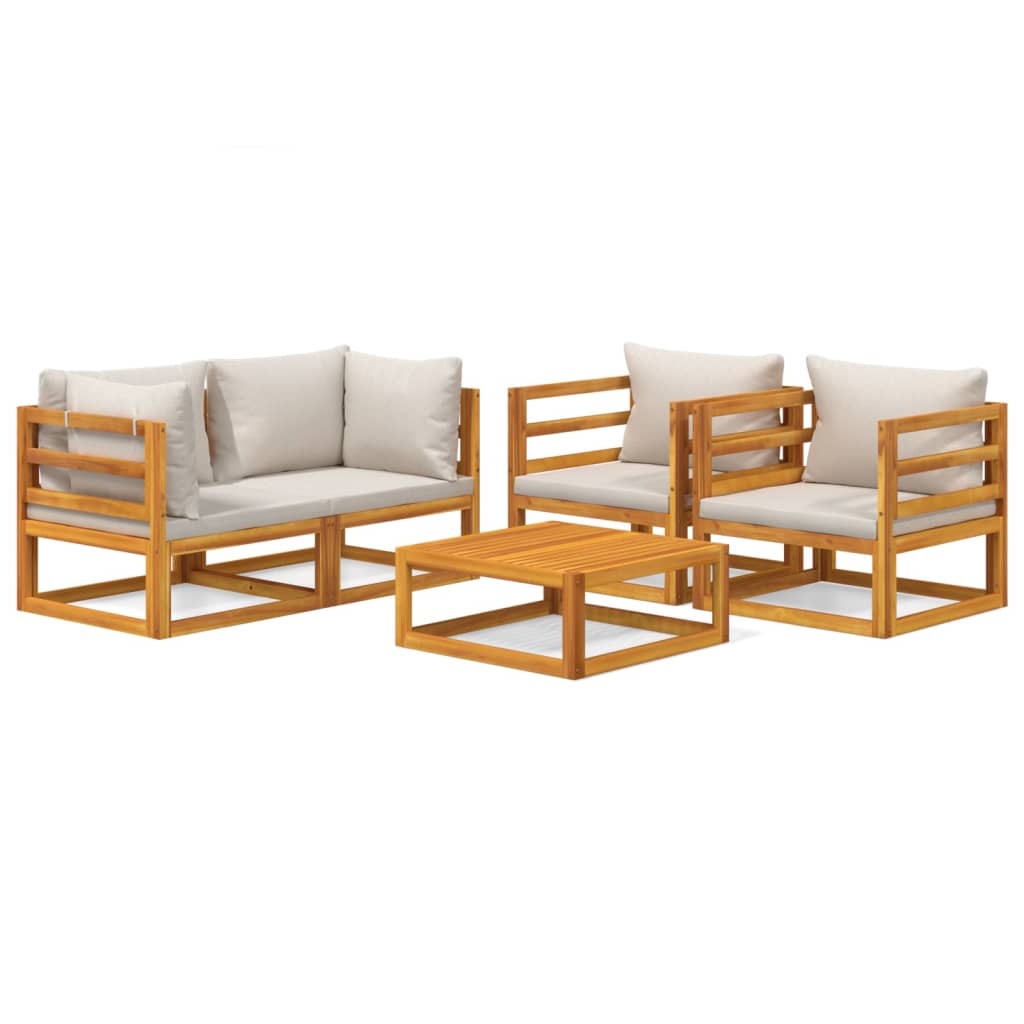 vidaXL Set mobilier grădină, perne gri deschis, 5 piese, lemn masiv