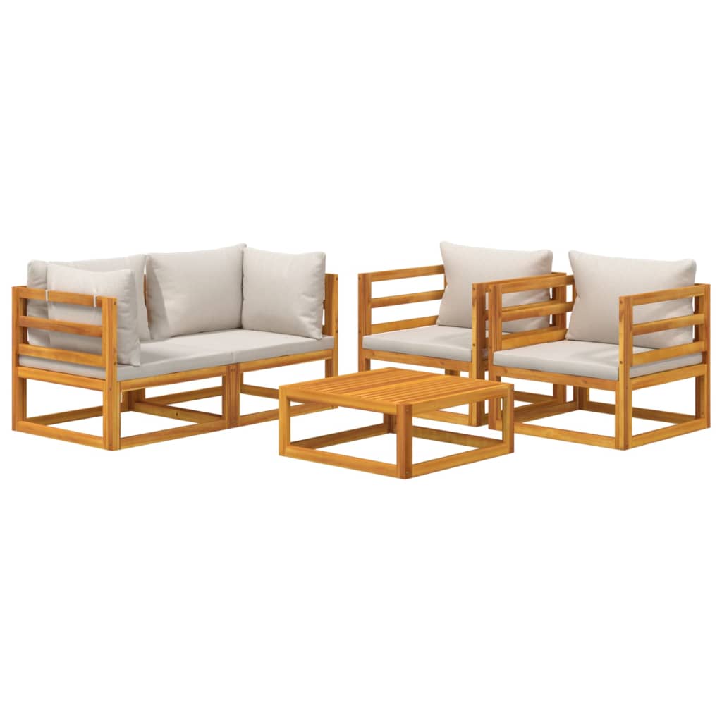 vidaXL Set mobilier grădină, perne gri deschis, 5 piese, lemn masiv