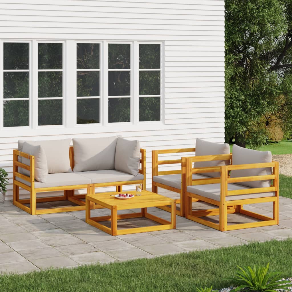 vidaXL Set mobilier grădină, perne gri deschis, 5 piese, lemn masiv