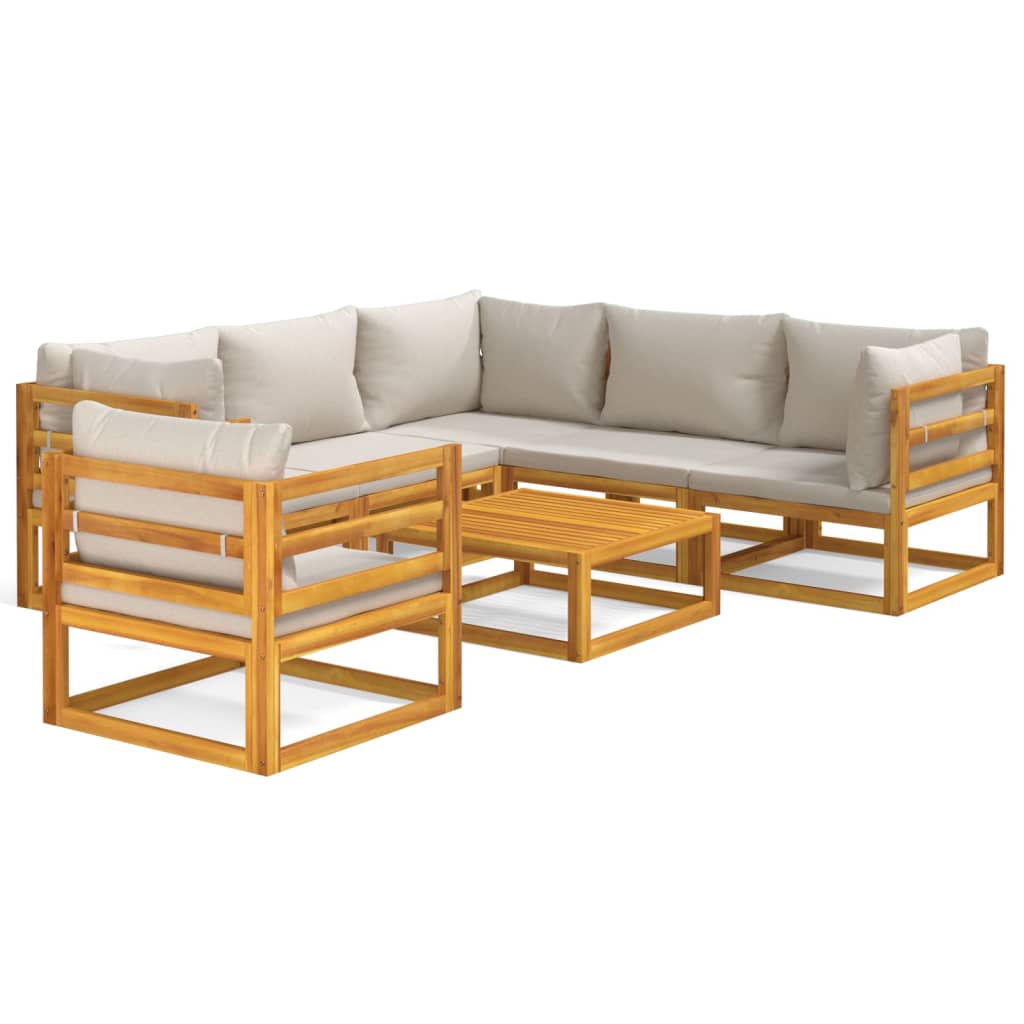 vidaXL Set mobilier grădină, perne gri deschis, 7 piese, lemn masiv