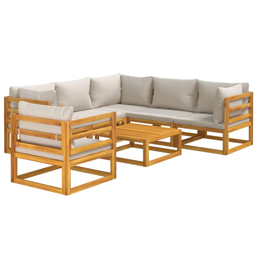 vidaXL Set mobilier grădină, perne gri deschis, 7 piese, lemn masiv