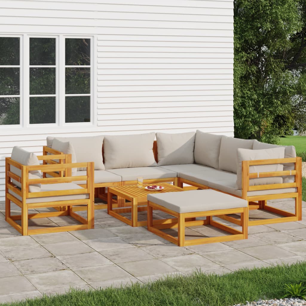 vidaXL Set mobilier grădină cu perne gri deschis, 8 piese, lemn masiv vidaXL Set mobilier grădină cu perne gri deschis, 8 piese, lemn masiv