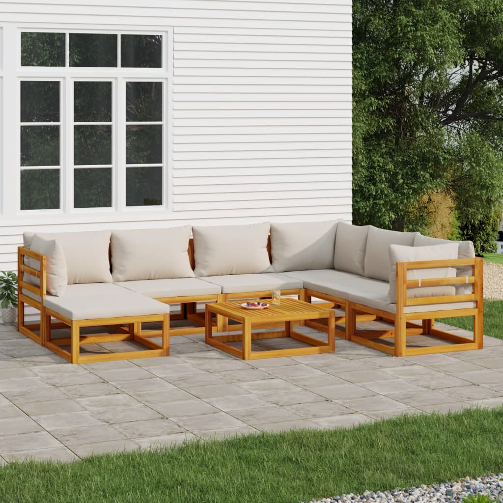 vidaXL Set mobilier grădină cu perne gri deschis, 8 piese, lemn masiv vidaXL Set mobilier grădină cu perne gri deschis, 8 piese, lemn masiv
