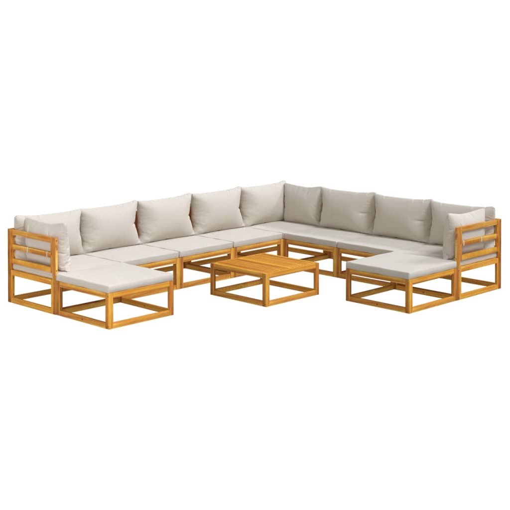 vidaXL Set mobilier grădină cu perne gri deschis, 11 piese, lemn tec vidaXL Set mobilier grădină cu perne gri deschis, 11 piese, lemn tec