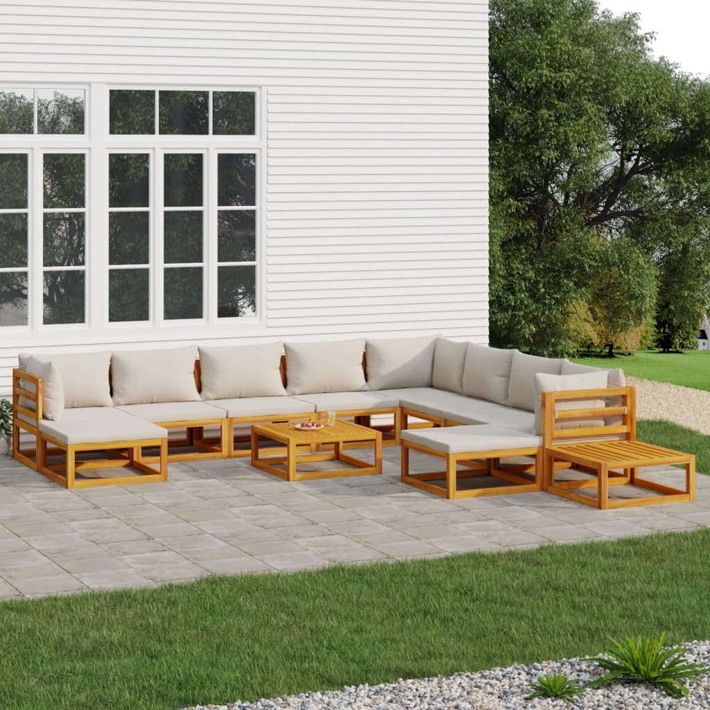 vidaXL Set mobilier grădină cu perne gri deschis, 12 piese, lemn tec vidaXL Set mobilier grădină cu perne gri deschis, 12 piese, lemn tec
