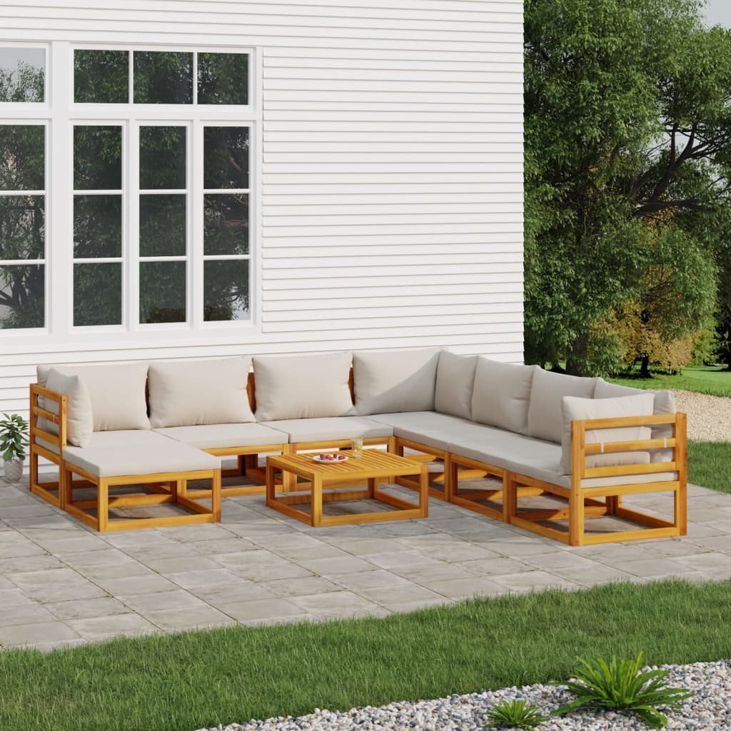 vidaXL Set mobilier grădină cu perne gri deschis, 9 piese, lemn pin vidaXL Set mobilier grădină cu perne gri deschis, 9 piese, lemn pin