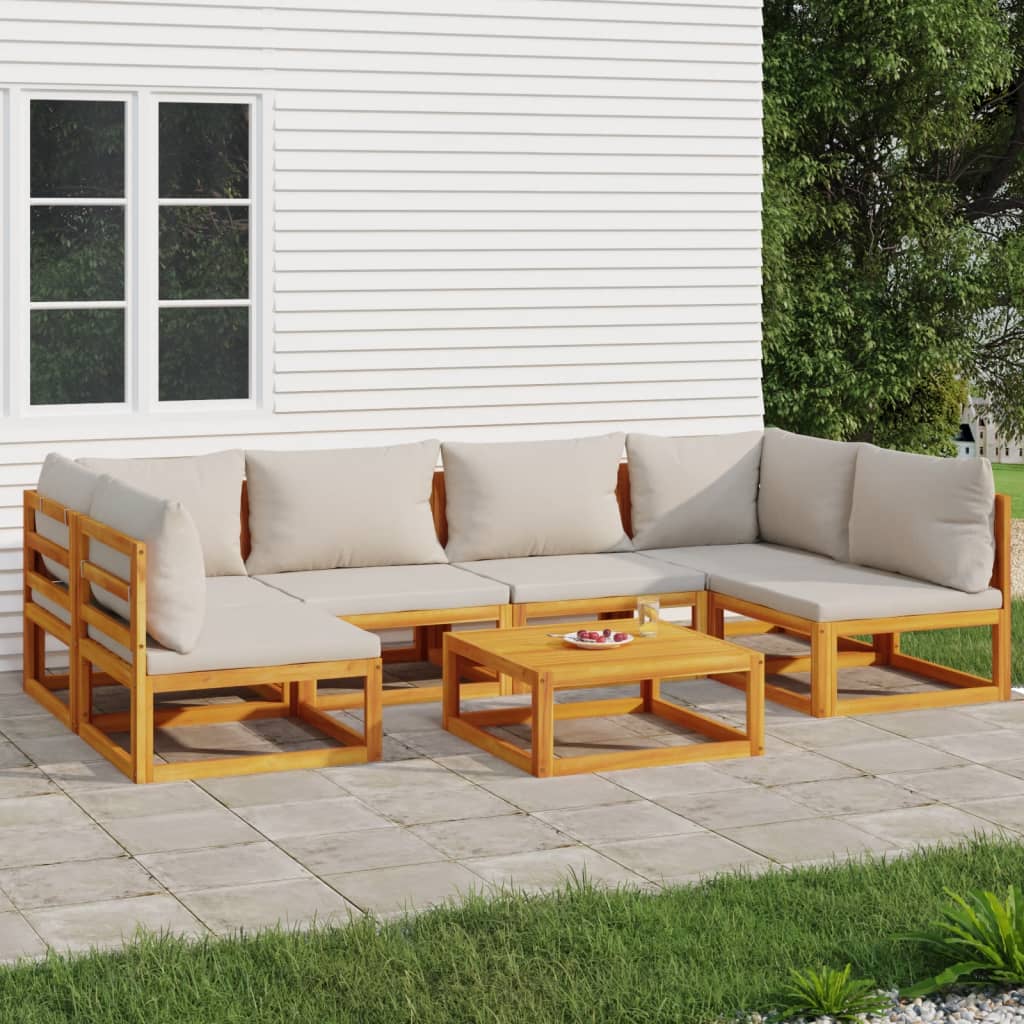 vidaXL Set mobilier grădină, perne gri deschis, 7 piese, lemn masiv vidaXL Set mobilier grădină, perne gri deschis, 7 piese, lemn masiv