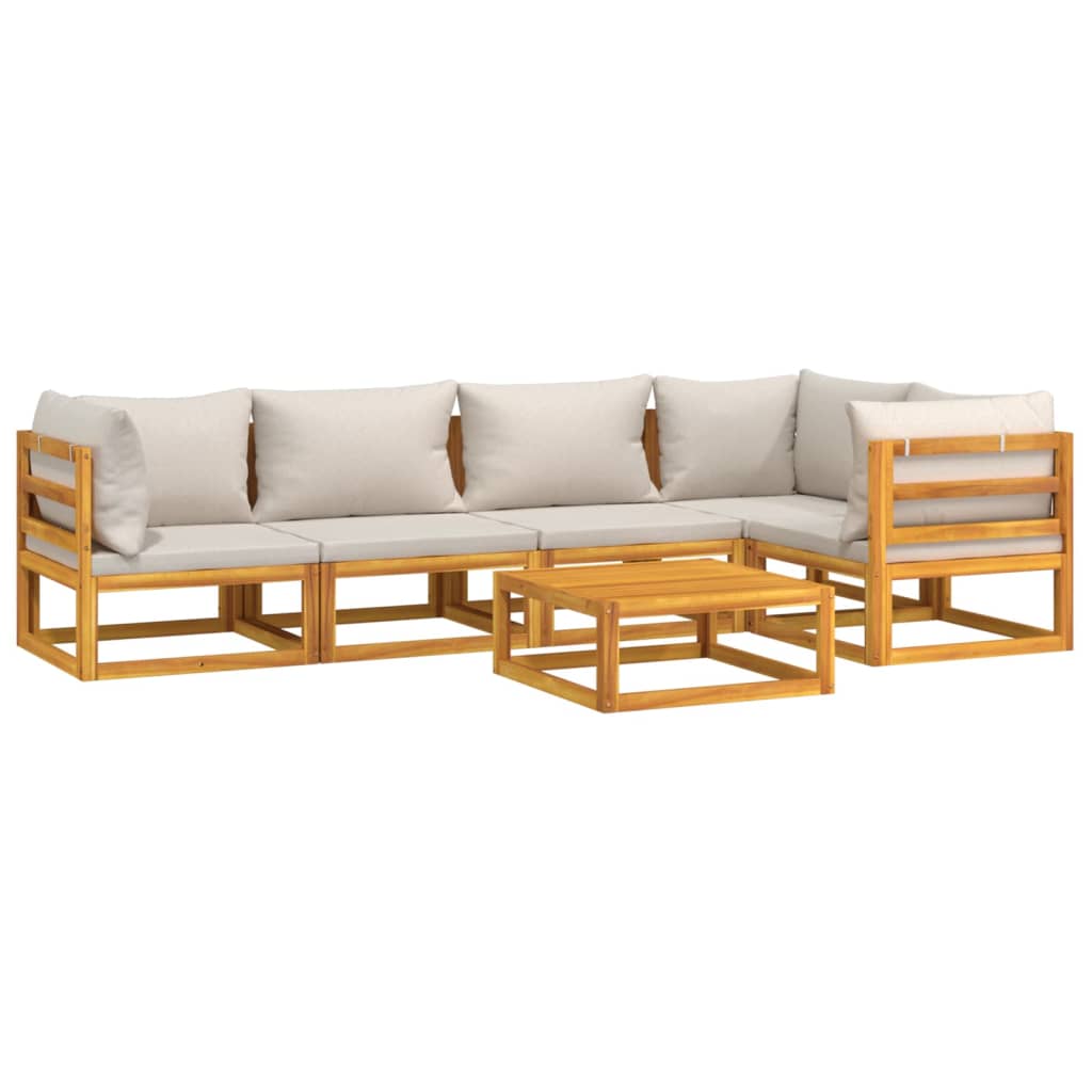 vidaXL Set mobilier grădină, perne gri deschis, 6 piese, lemn masiv