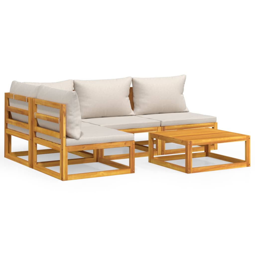 vidaXL Set mobilier grădină, perne gri deschis, 5 piese, lemn masiv