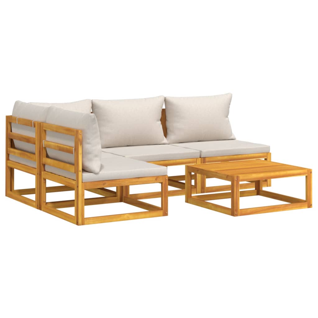 vidaXL Set mobilier grădină, perne gri deschis, 5 piese, lemn masiv