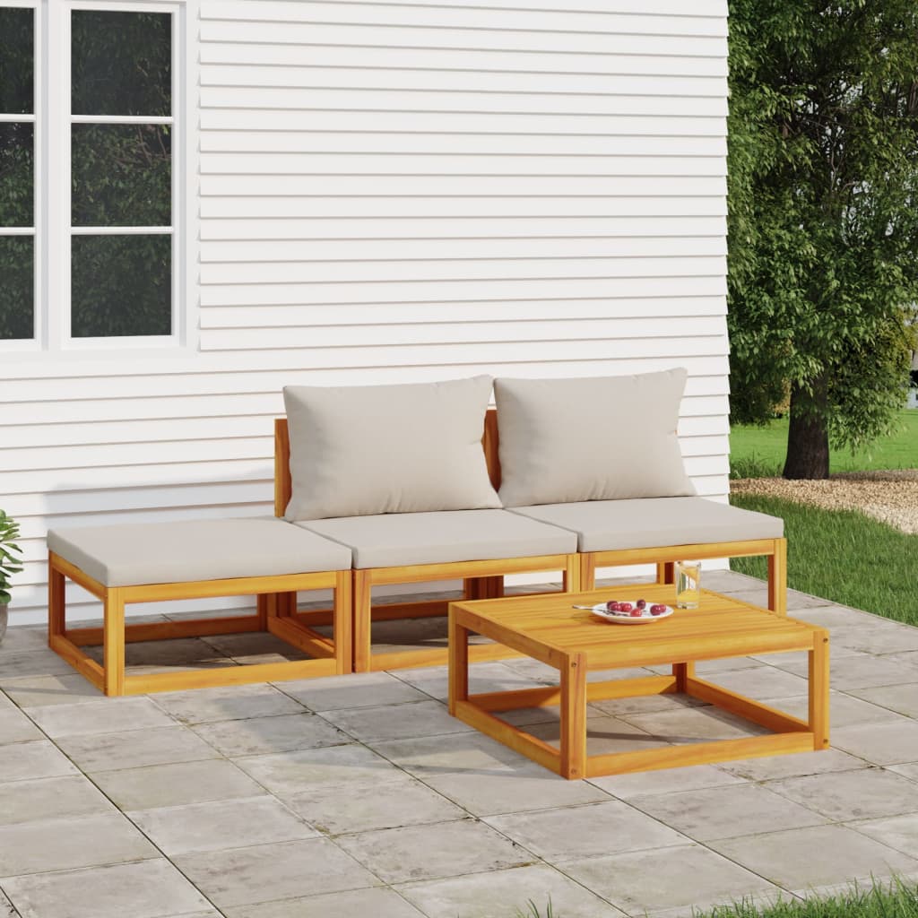 vidaXL Set mobilier grădină, perne gri deschis, 4 piese, lemn masiv vidaXL Set mobilier grădină, perne gri deschis, 4 piese, lemn masiv