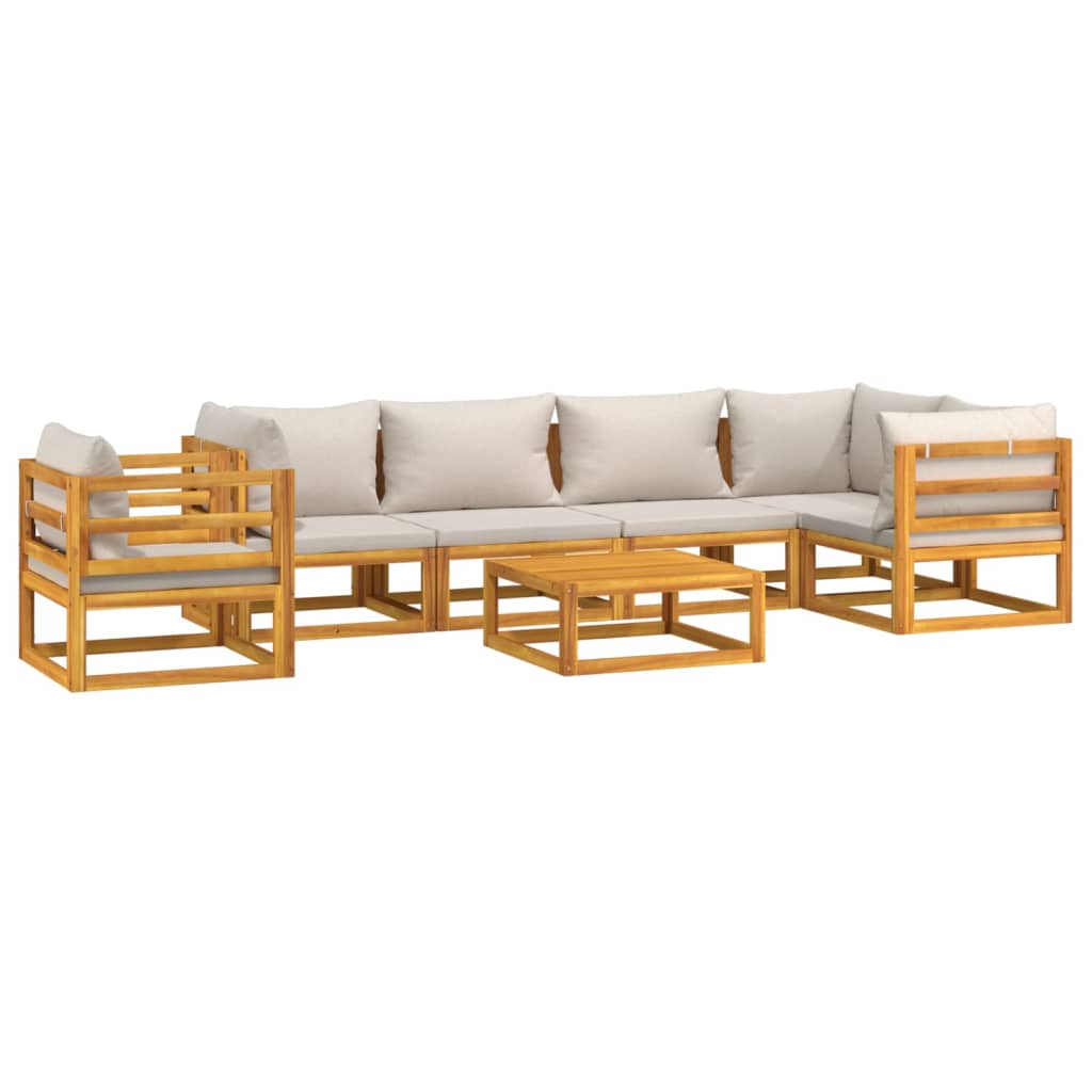 vidaXL Set mobilier grădină, perne gri deschis, 7 piese, lemn masiv