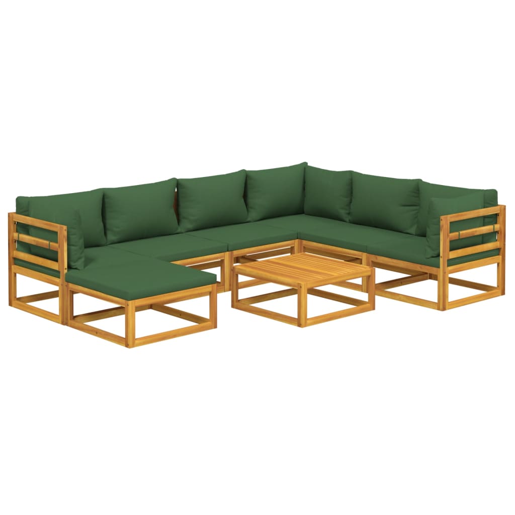 vidaXL Set mobilier de grădină, 8 piese, cu perne verzi, lemn masiv