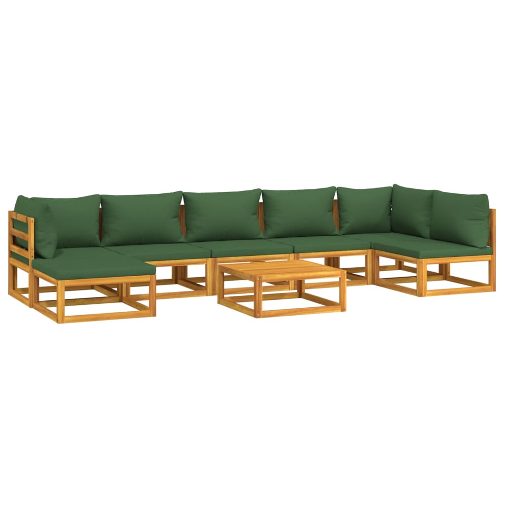 vidaXL Set mobilier de grădină, 8 piese, cu perne verzi, lemn masiv