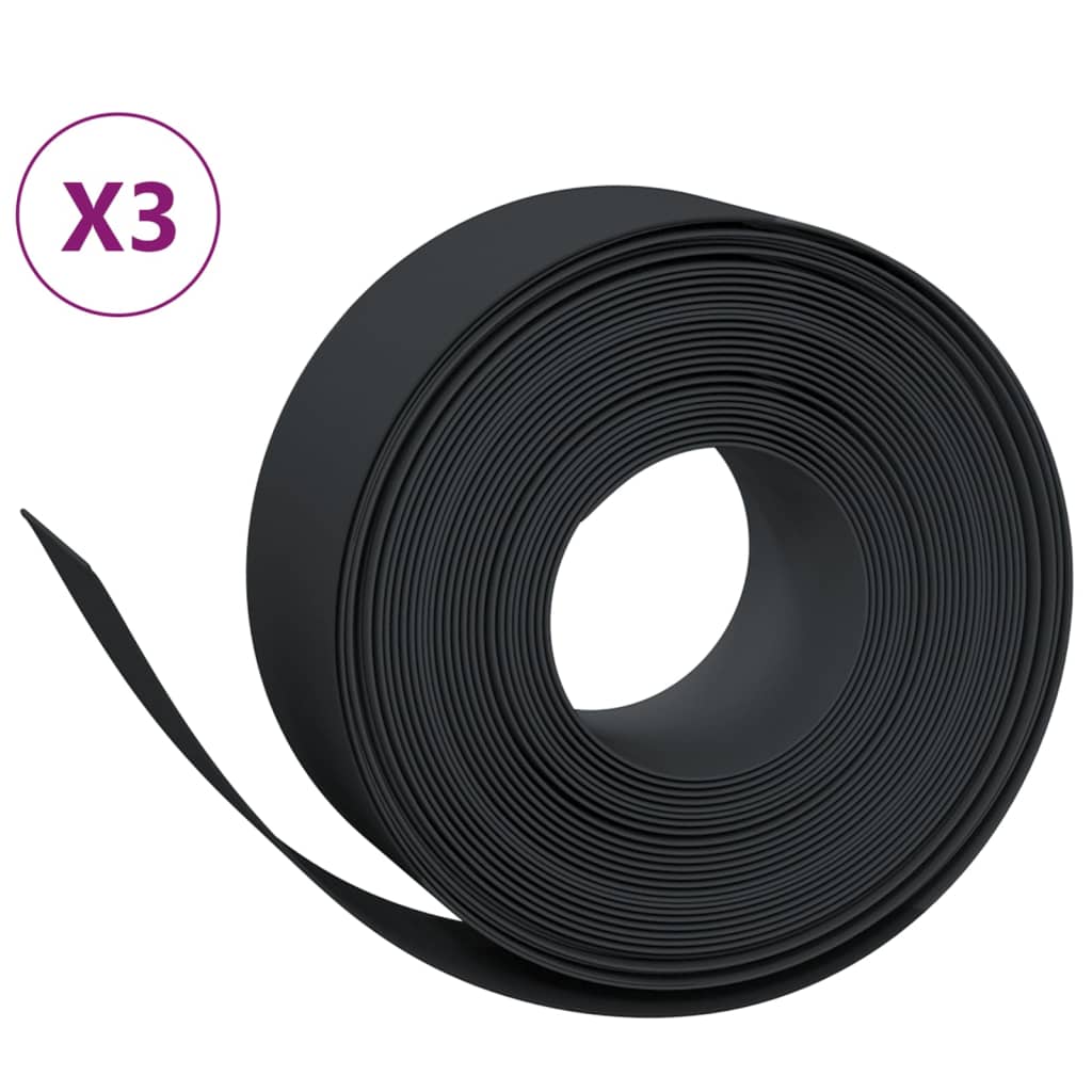 vidaXL Borduri de grădină, 3 buc, negru, 10 m 20 cm, polietilenă