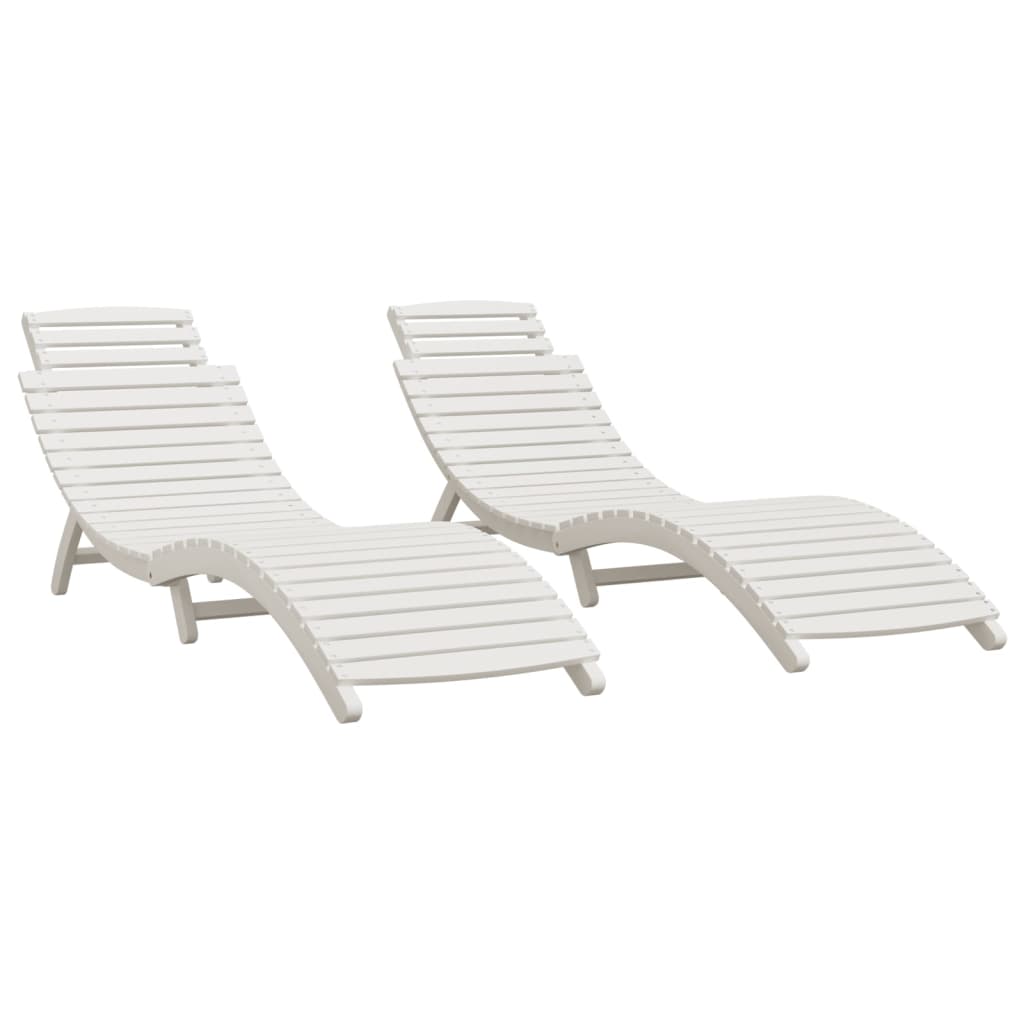 vidaXL Șezlonguri, 2 buc, alb, 184x55x64 cm, lemn masiv de acacia
