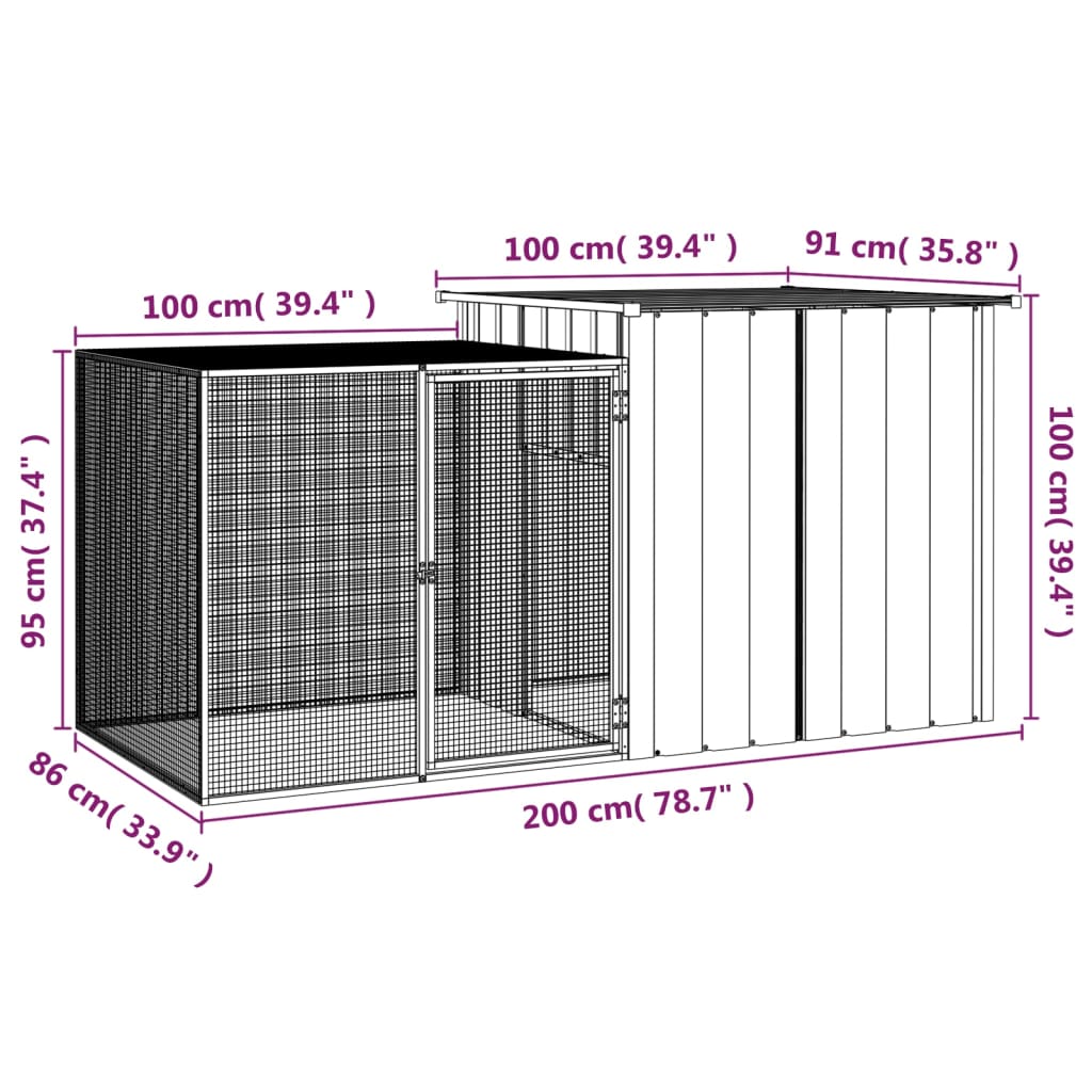 vidaXL Coteț pentru iepuri, gri, 200x91x100 cm, oțel galvanizat vidaXL Coteț pentru iepuri, gri, 200x91x100 cm, oțel galvanizat