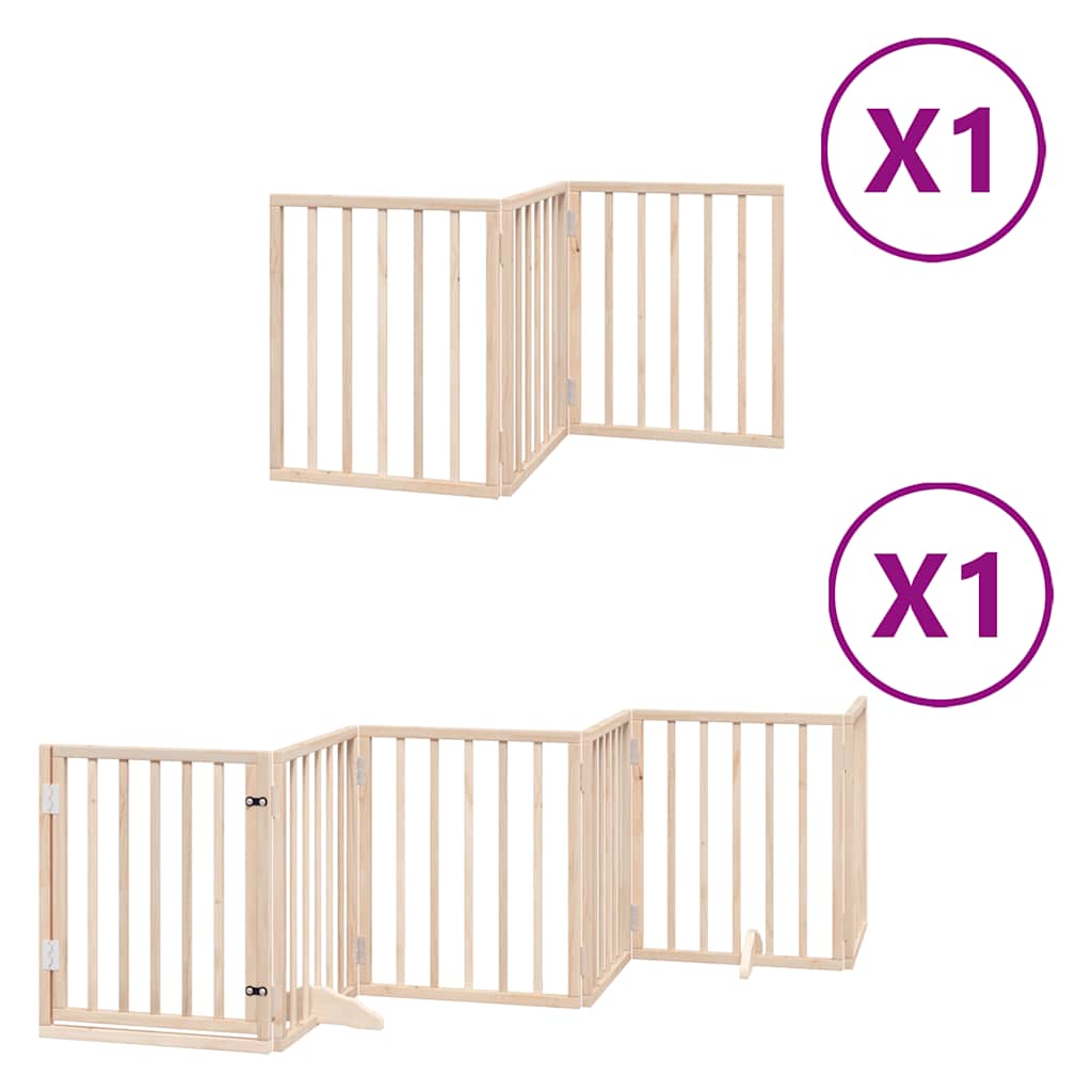 vidaXL Poartă de câini pliabilă cu ușă, 9 panouri, 450 cm, lemn plop