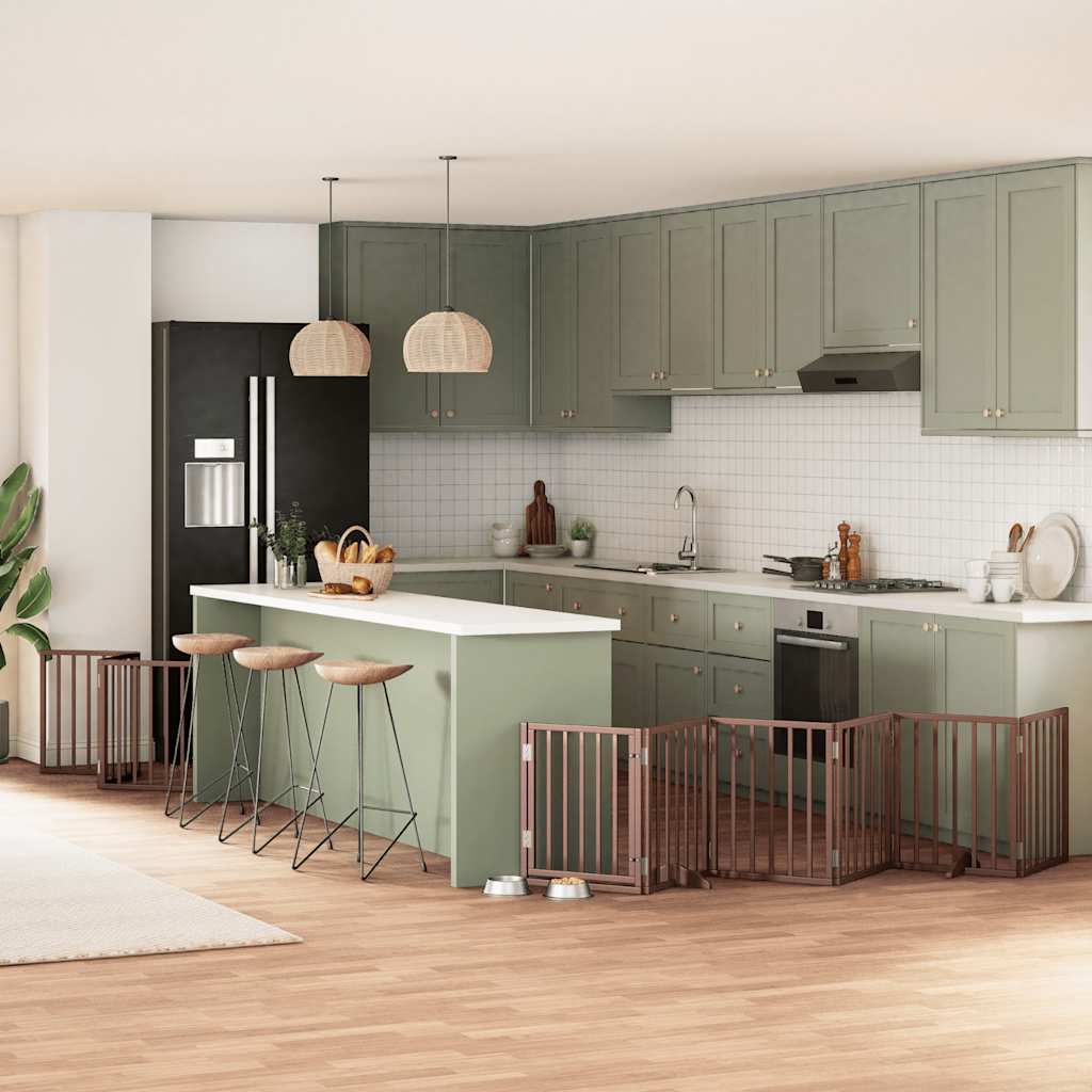 vidaXL Poartă câini pliabilă cu ușă 9 panouri maro, 450 cm, lemn plop