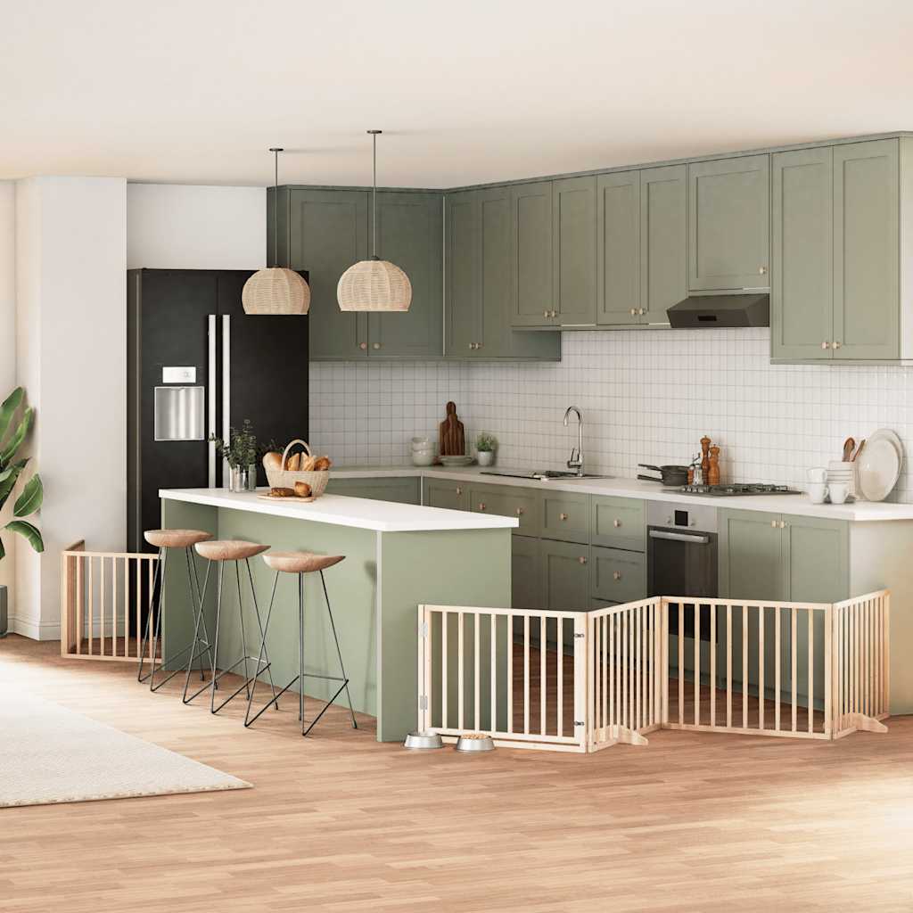 vidaXL Poartă de câini pliabilă cu ușă, 6 panouri, 480 cm, lemn plop