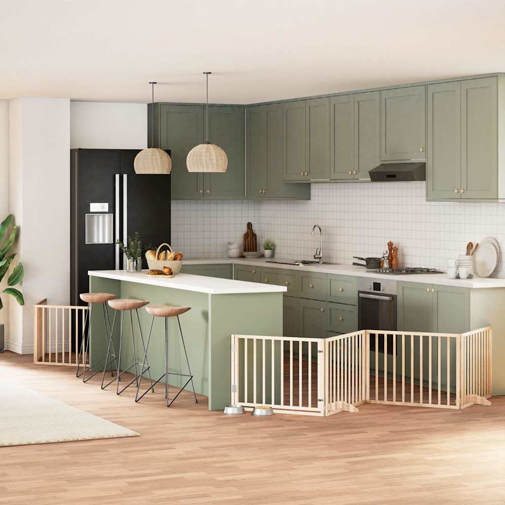 vidaXL Poartă de câini pliabilă cu ușă, 8 panouri, 640 cm, lemn plop