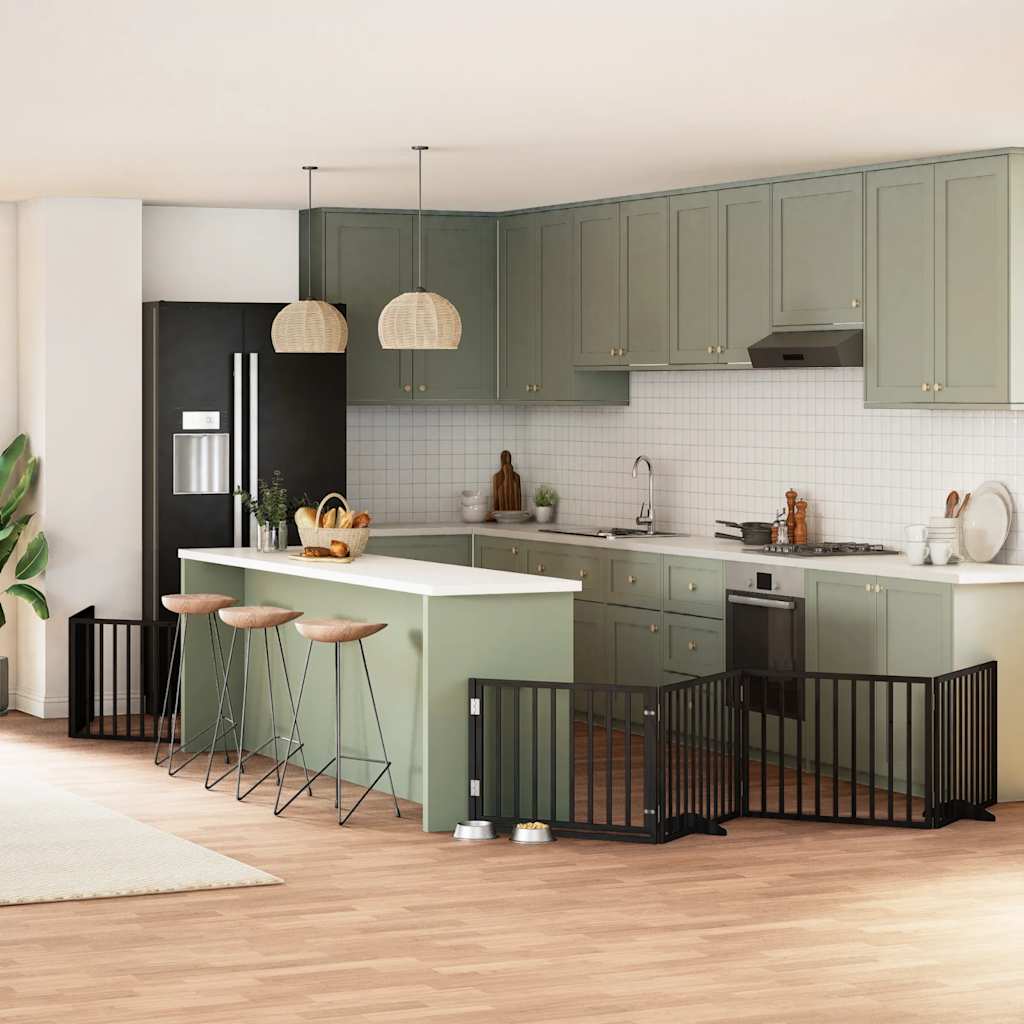 vidaXL Poartă câini pliabilă cu ușă 6 panouri negru, 480 cm, lemn plop