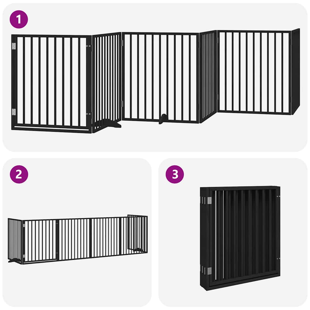 vidaXL Poartă câini pliabilă cu ușă 6 panouri negru, 480 cm, lemn plop