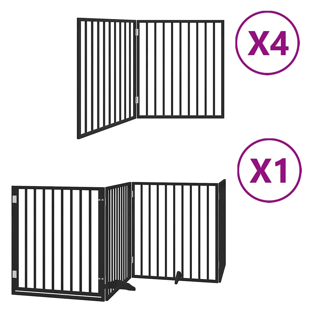 vidaXL Poartă câini pliabilă cu ușă 12 panouri negru 960 cm, lemn plop