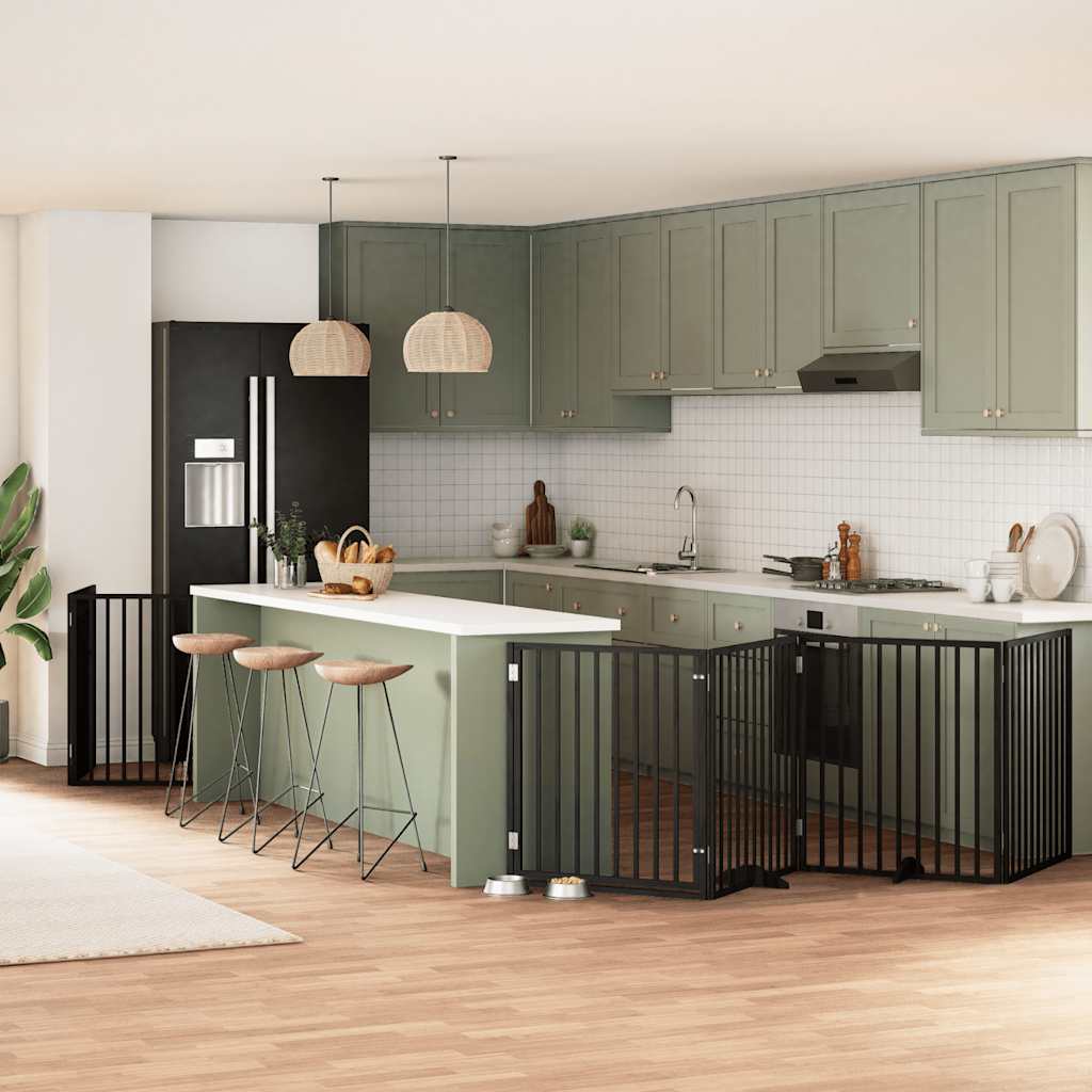 vidaXL Poartă câini pliabilă cu ușă 12 panouri negru 960 cm, lemn plop