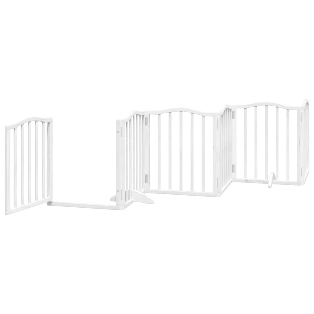 vidaXL Poartă câini pliabilă cu ușă, 9 panouri, alb, 450 cm, lemn plop