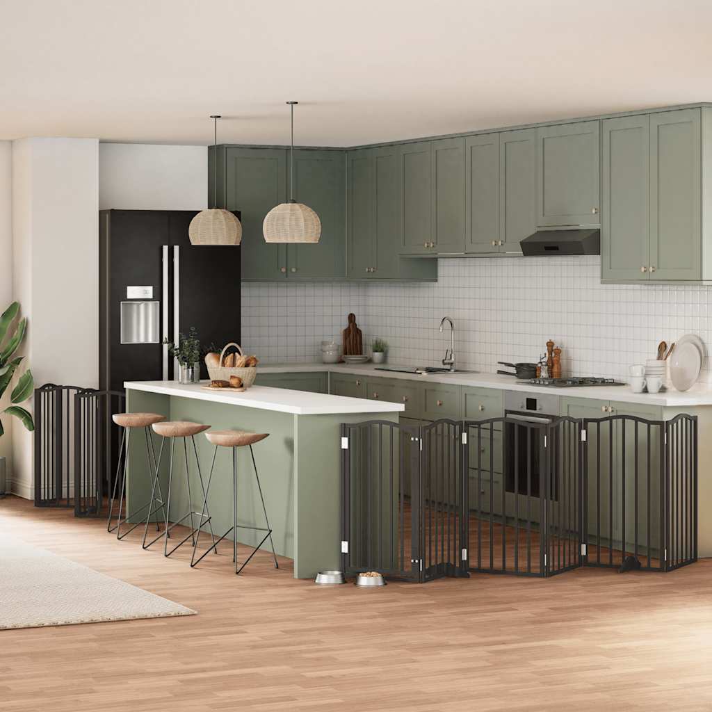 vidaXL Poartă câini pliabilă cu ușă 12 panouri negru 600 cm, lemn plop