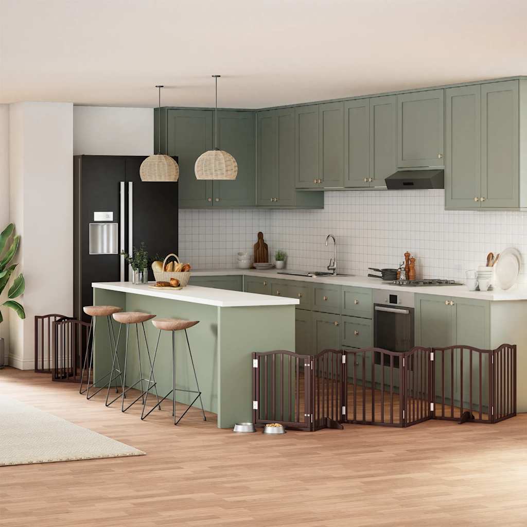 vidaXL Poartă câini pliabilă cu ușă 9 panouri maro, 450 cm, lemn plop