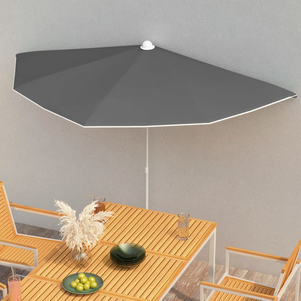 vidaXL Umbrelă de grădină cu stâlp, antracit, 180x90 cm, semirotundă vidaXL Umbrelă de grădină cu stâlp, antracit, 180x90 cm, semirotundă