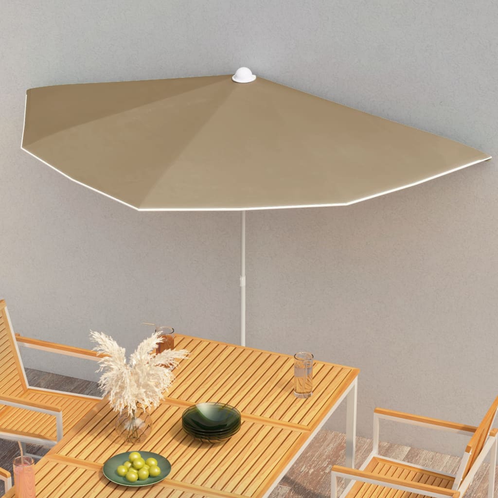 vidaXL Umbrelă de grădină cu stâlp, gri taupe, 180x90 cm, semirotundă vidaXL Umbrelă de grădină cu stâlp, gri taupe, 180x90 cm, semirotundă