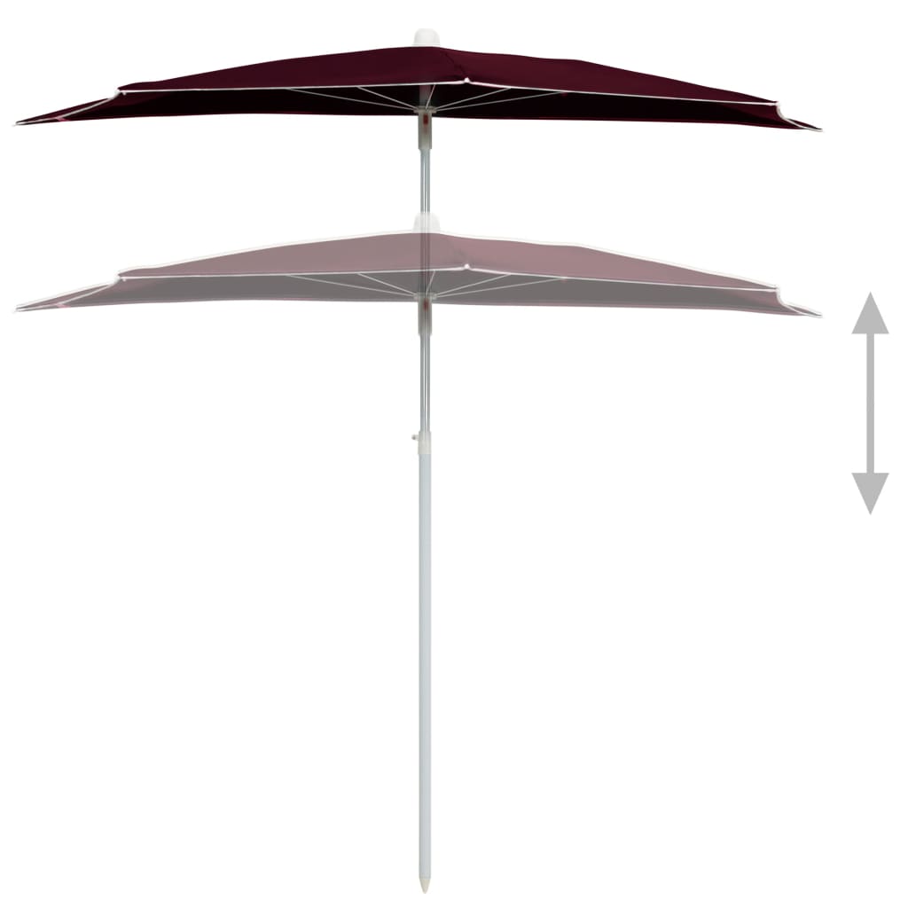 vidaXL Umbrelă de grădină cu stâlp, roșu bordo, 180x90 cm, semirotundă vidaXL Umbrelă de grădină cu stâlp, roșu bordo, 180x90 cm, semirotundă