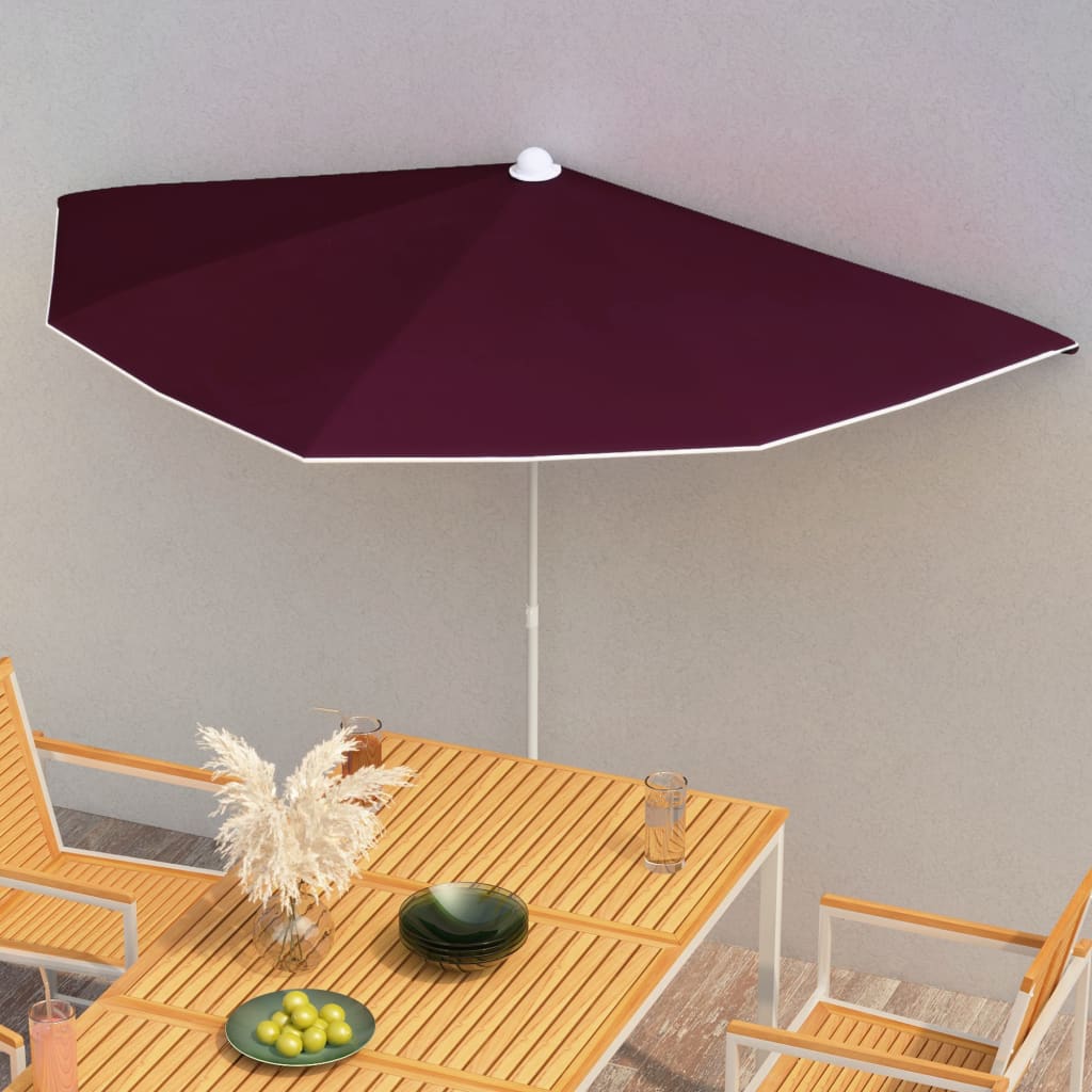 vidaXL Umbrelă de grădină cu stâlp, roșu bordo, 180x90 cm, semirotundă vidaXL Umbrelă de grădină cu stâlp, roșu bordo, 180x90 cm, semirotundă