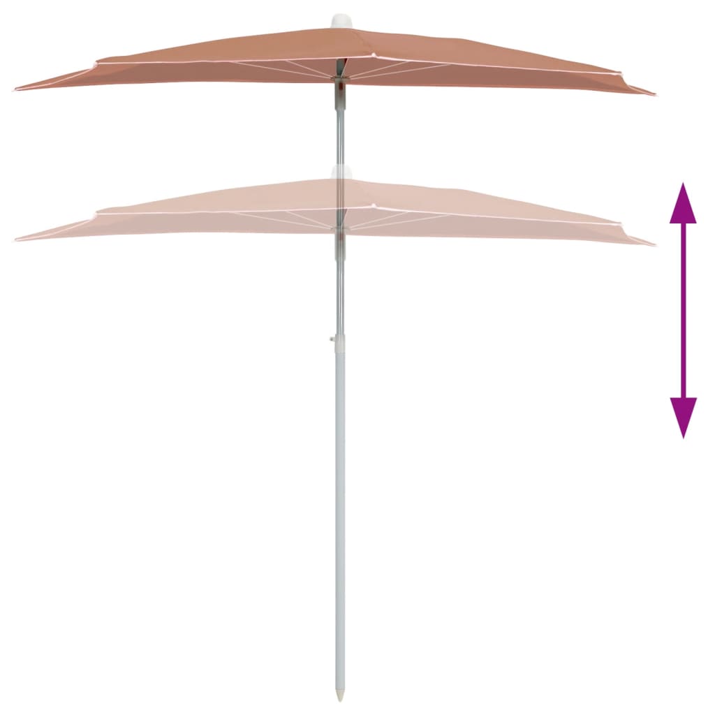 vidaXL Umbrelă de grădină cu stâlp, cărămiziu, 180x90 cm, semirotundă