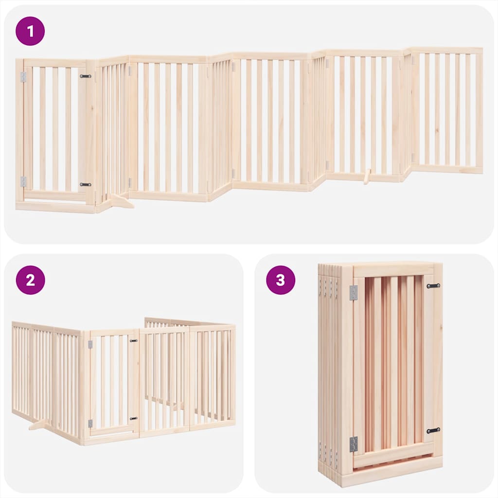 vidaXL Poartă de câini pliabilă cu ușă, 9 panouri, 450 cm, lemn plop