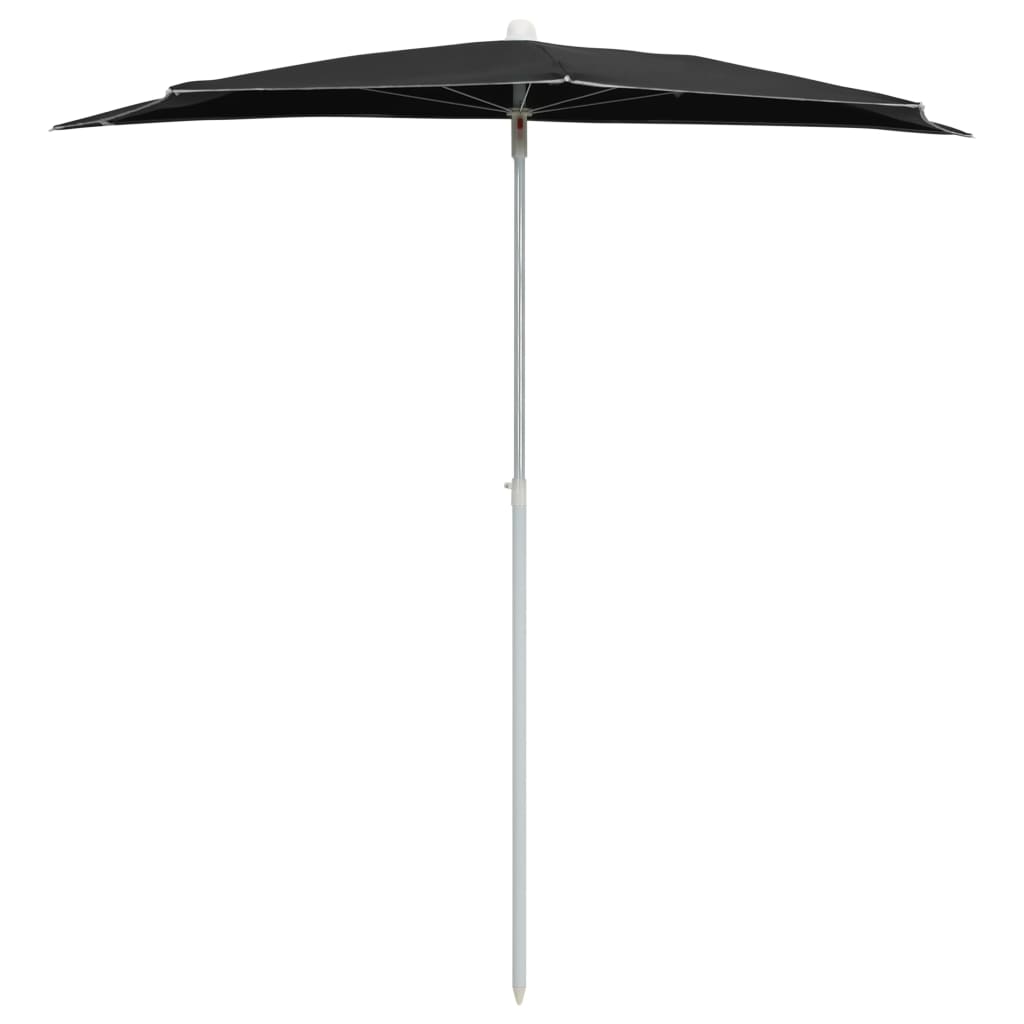 vidaXL Umbrelă de grădină cu stâlp, negru, 180x90 cm, semirotundă