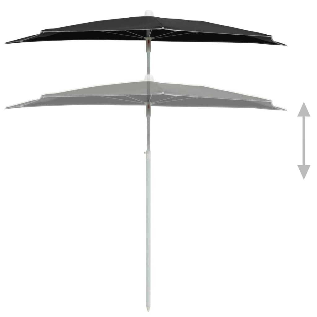 vidaXL Umbrelă de grădină cu stâlp, negru, 180x90 cm, semirotundă