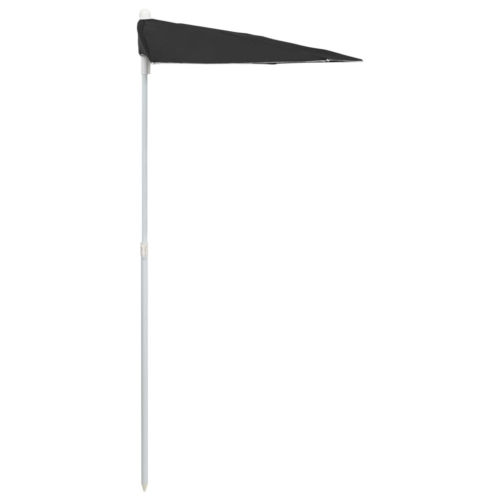 vidaXL Umbrelă de grădină cu stâlp, negru, 180x90 cm, semirotundă