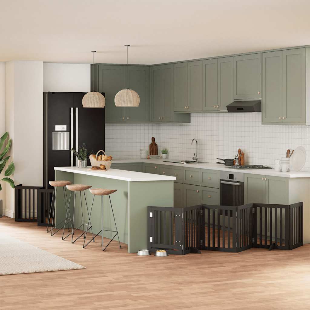 vidaXL Poartă câini pliabilă cu ușă 12 panouri negru 600 cm, lemn plop