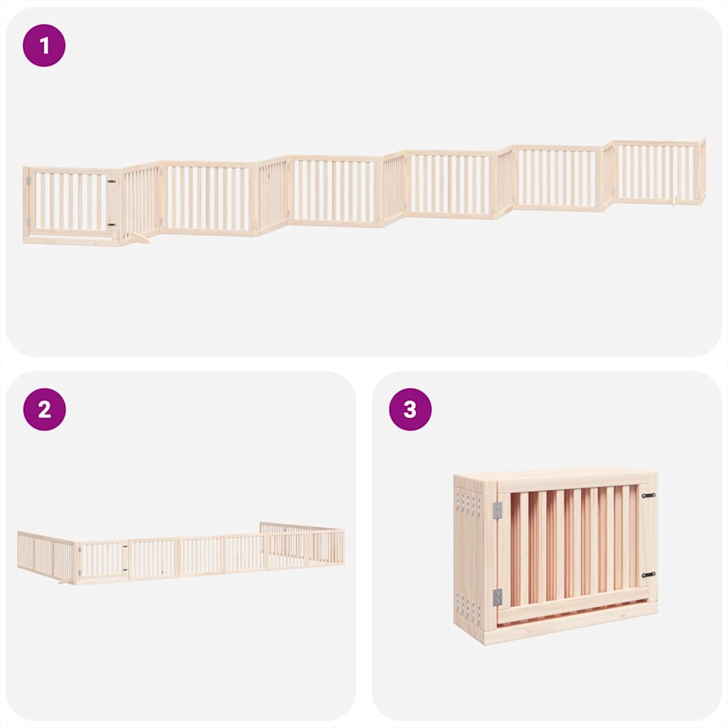 vidaXL Poartă de câini pliabilă cu ușă, 12 panouri, 960 cm, lemn plop